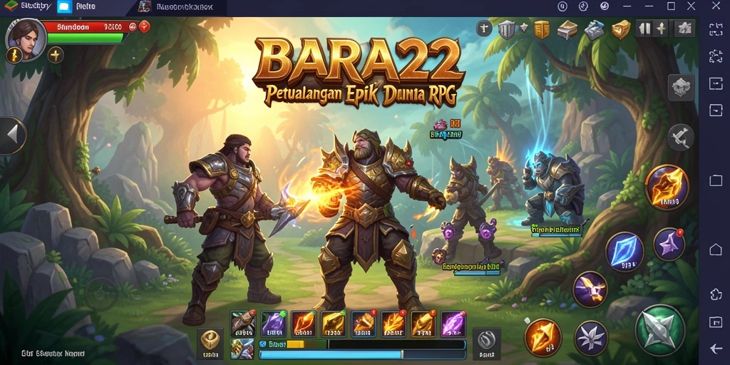Tangkapan layar BARA22 menampilkan pertempuran epik antara karakter utama dan monster.