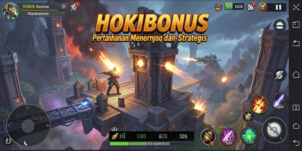 Tampilan gameplay HOKIBONUS yang menegangkan di medan pertempuran Tower Defense.