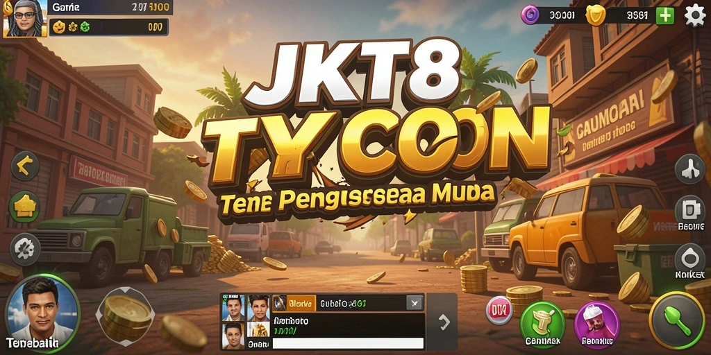 Tampilan gameplay JKT8 yang menarik dan interaktif untuk pengusaha muda.