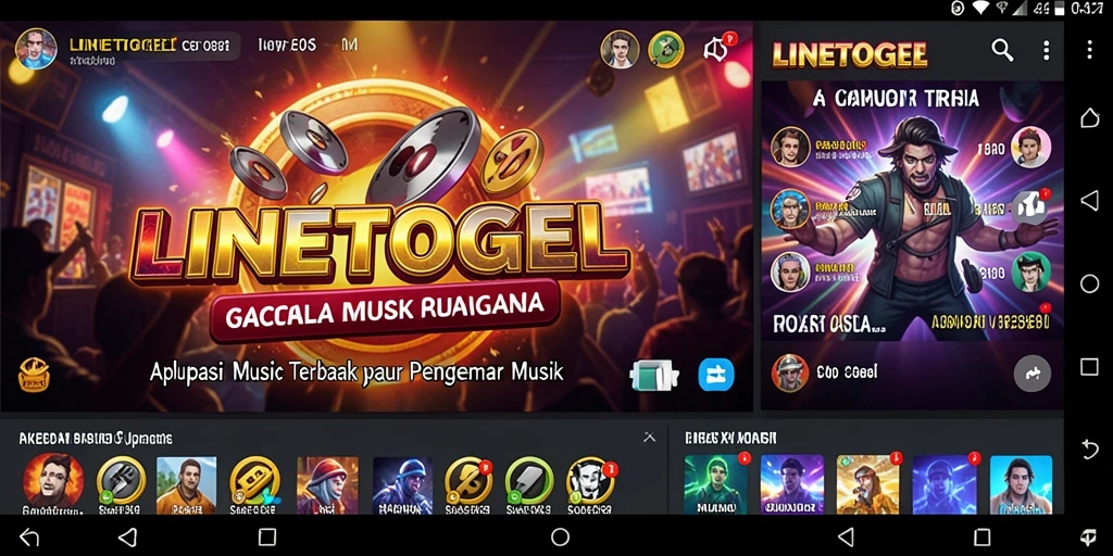 Tampilan gameplay aplikasi LINETOGEL dengan berbagai pilihan musik.