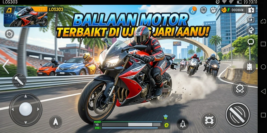 Screenshot gameplay LOS303 menampilkan aksi balapan motor yang menegangkan.