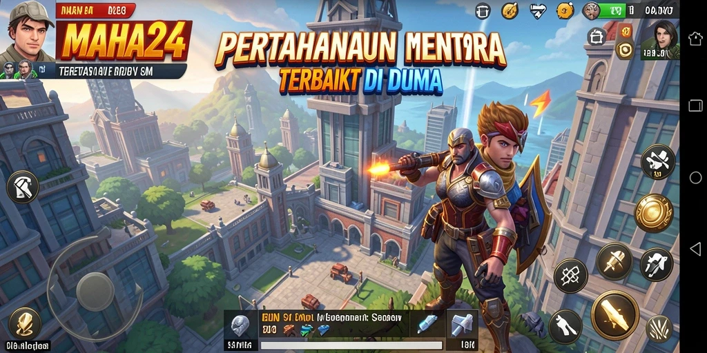 Screenshot gameplay MAHA24 dengan menara strategis siap menghadang gelombang musuh.