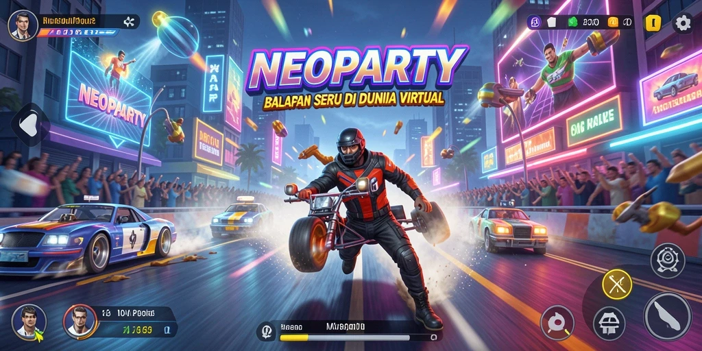 Tampilan gameplay seru dari NEOPARTY yang penuh aksi balap.