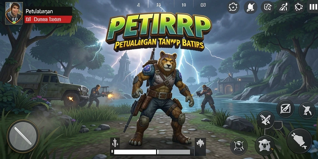 Tampilan gameplay PETIRRP yang menakjubkan di dunia terbuka.