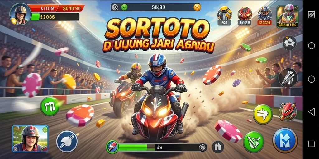Tampilan gameplay SORTOTO yang seru dan menegangkan dalam balapan.
