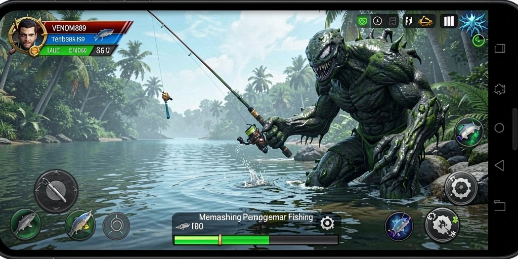 Screenshot gameplay VENOM889 yang menunjukkan pengalaman memancing seru.